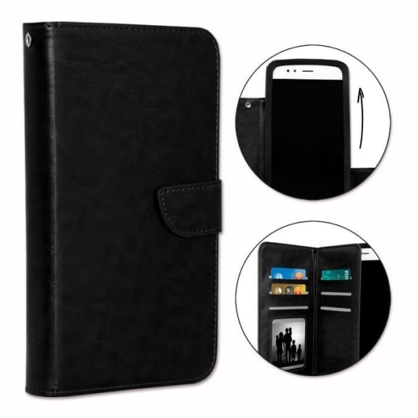 PH26® Folio fodral för Blu Life Pure XL plånboksformat i svart eko-läder med dubbel invändig korthållarflik,