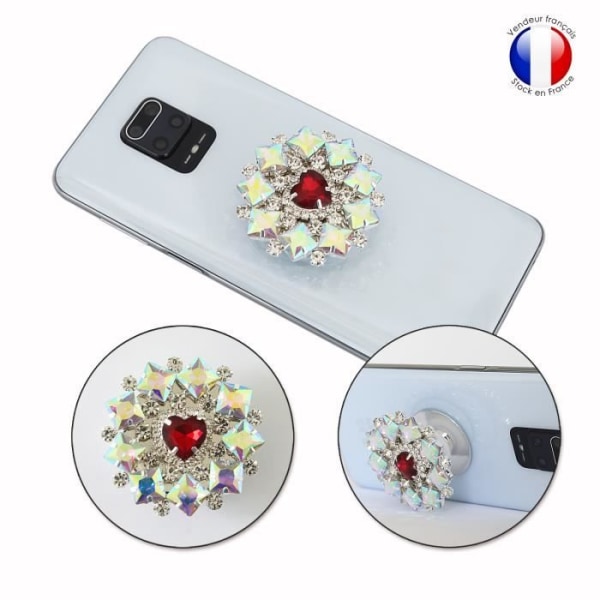 Vikbar mobiltelefonhållare för Realme C3 Super Diamond Design - Röd &amp; vit diamant
