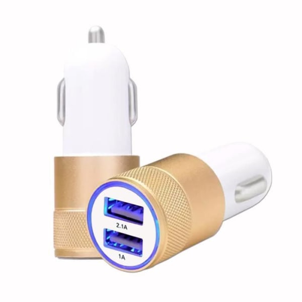 Cigarettändare USB-laddare för Motorola Defy 2 - Dubbla portar Ultrasnabb USB X2 billaddare 12-24V - Guld Guld