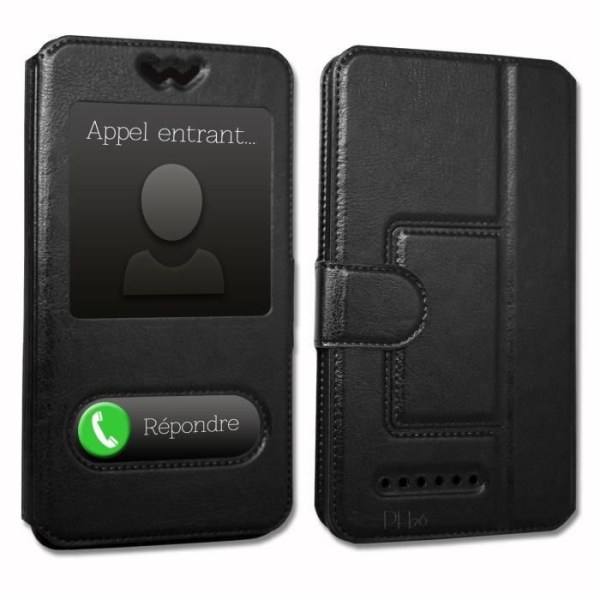 Nokia X71 Extra Slim Black Folio Case X 2 Ikkunat laadukkaasta ekologisesta nahasta, magneettisuljin ja näkyvät tikkaukset