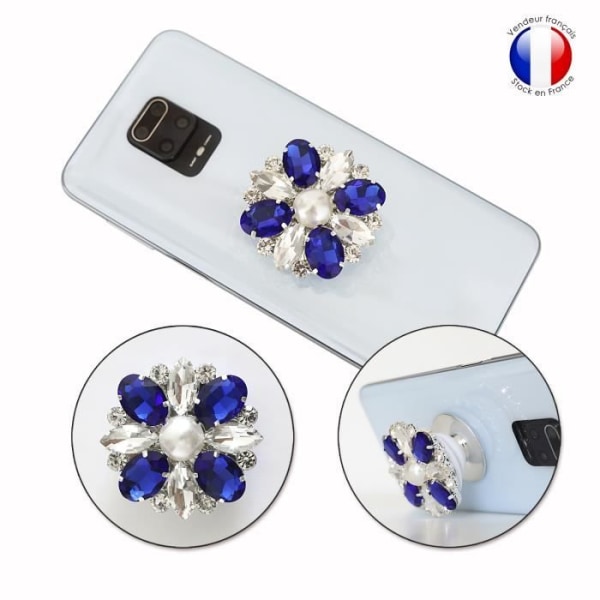 Foldbar Mobiltelefon Holder til Realme 5 128GB Super Diamond Design - Blå & Hvid Diamant Vit
