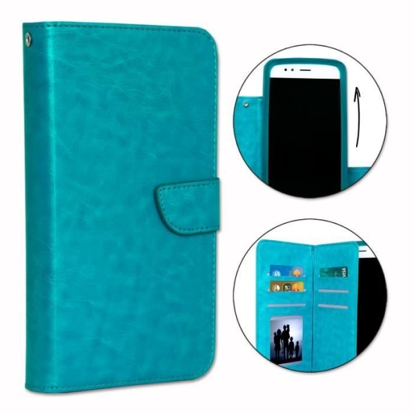 Housse folio - PH26 - LG K10a (2018) - Øko-læder turquoise - Magnetlukning - Kortholdercompartments Turkos