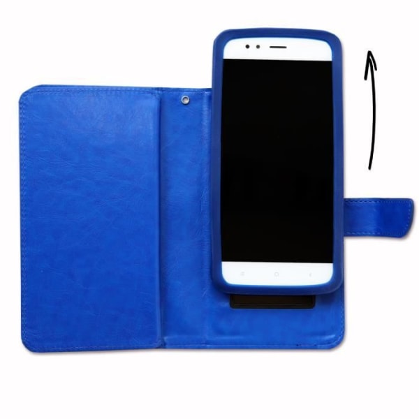 PH26® Folio fodral för Doogee Valencia 2 Y100 Plus plånboksformat i blått ekoläder med dubbel invändig lucka