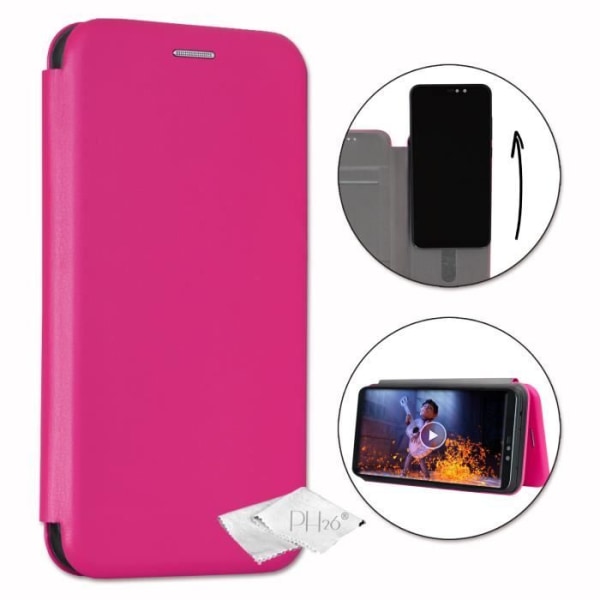 Foliokorthållare i rosa kornigt eko-läder för Huawei Y7 Prime 2018 från PH26