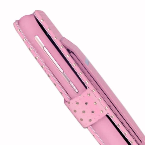 Etui fodral folio - PH26 - Vernee Appolo - Ekoklädsel - Rosa med guldfärgade prickar - Kortfickor och spegel Rosa med gyllene prickar