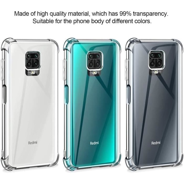 Xiaomi Redmi Note 9S -kotelo - Redmi Note 9 Pro läpinäkyvä +2 × karkaistu lasi näytönsuoja, pehmeä silikoni [Iskunkestävä BumNA