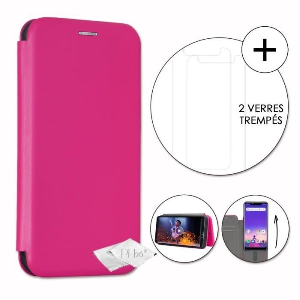 Housse folio - PH26 - Logicom Le Hop - Øko-læder med præg - Rosa - 2 hærdede glas Rosa