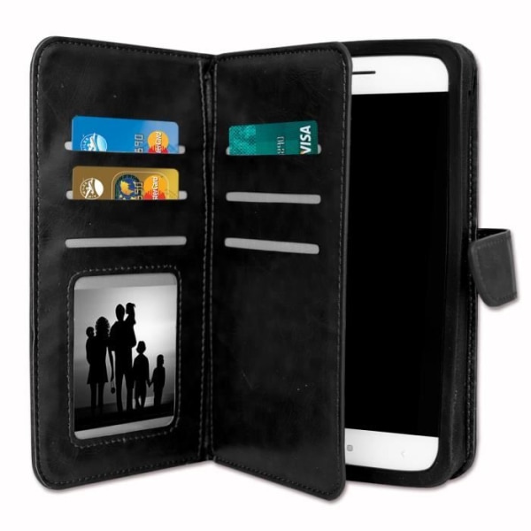Foliofodral för Oppo U3 plånboksformat i svart ekoläder med dubbel invändig korthållarflik, magnetisk stängning