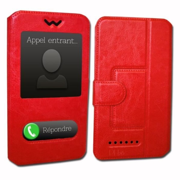 Motorola Moto G7 Extra Slim Red Folio Case X 2 Ikkunat laadukkaasta ekologisesta nahasta magneettisuljuksella ja ompeleilla