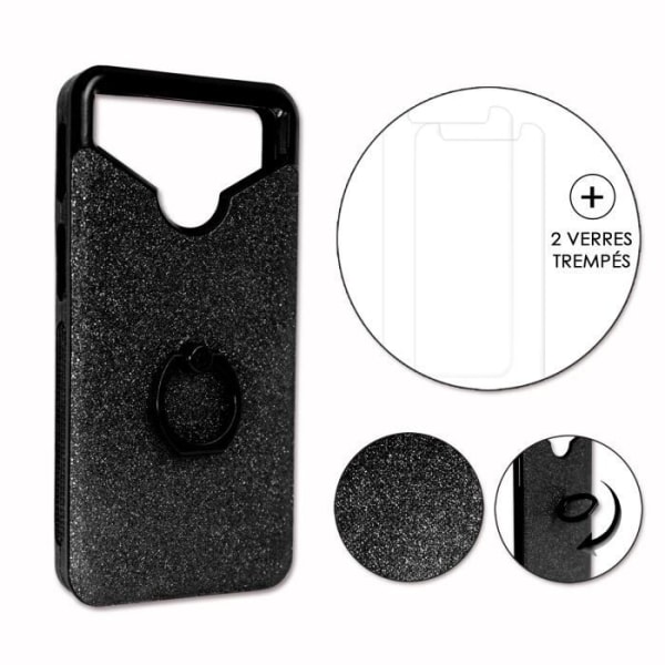 Alcatel Pop 4+ PACK Sort rhinsten bagside med ring + 2 hærdede glas MAKSIMAL hårdhed