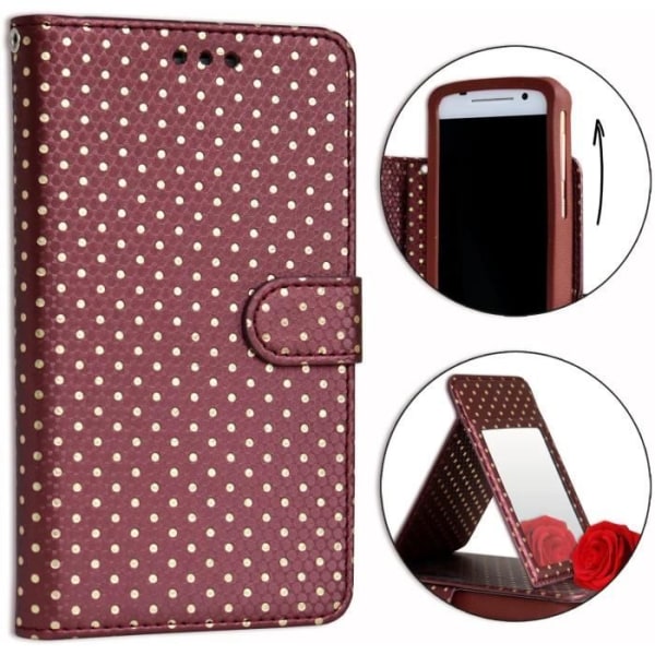 Cover for Xiaomi Redmi Y3 - PH26® - Eco-leather brown - Card holder - Mirror - Visible stitching kastanj