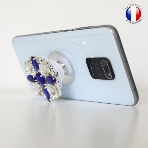 Vikbar mobiltelefonhållare för Vivo Y19 Super Diamond Design - Vit &amp; Blå diamant