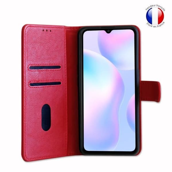 Plånboksfodral - Xiaomi - Redmi 9A - Röd läder - Videostöd - Magnetisk Röd