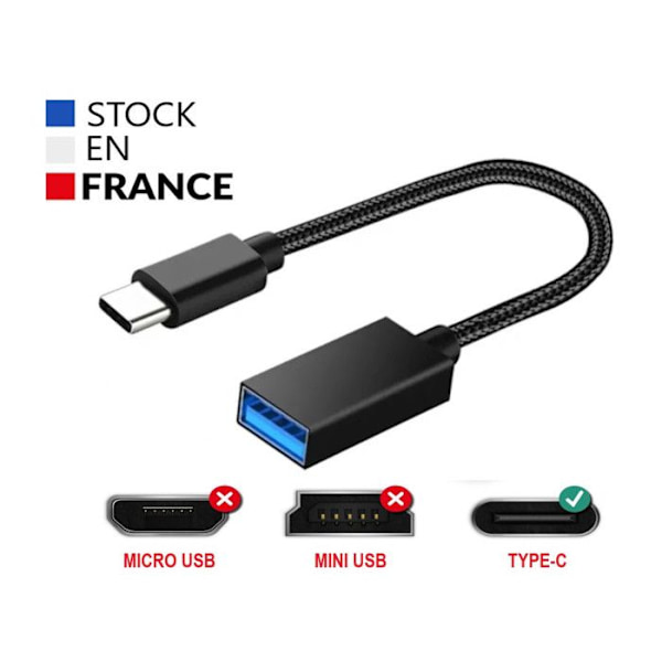 USB-C-USB-A OTG-sovitinkaapeli POCO F6:lle - USB C Uros-USB A Naaras nailonpunottua alumiinia