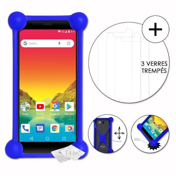 Coque bumper - Logicom - Le Hola - Antichock - Silikon - 3 Härdat glas Blå