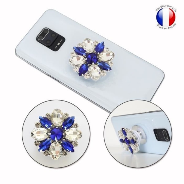 Foldbar Mobiltelefon Holder til Huawei Honor nova 6 SE Super Diamond Design - Hvid & Blå Diamant Vit