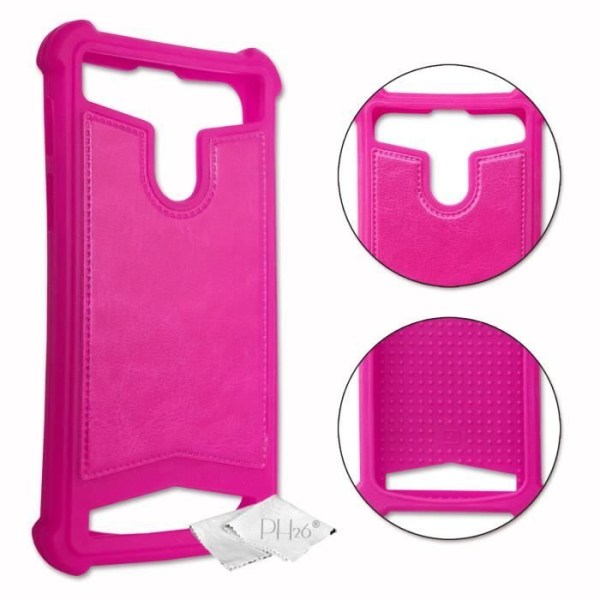 Fuchsia Pink læder-stil bagcover med anti-shock silikone gel konturer [tillader trådløs opladning] kompatibel med Doogee Y8