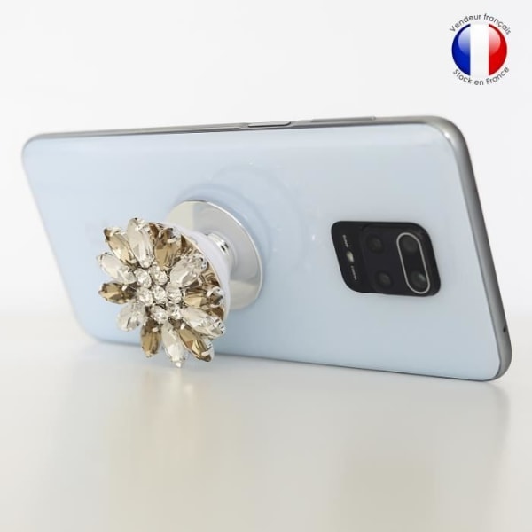 Vikbar mobiltelefonhållare för Oppo F19 Pro Super Diamond Design - Diamond Gold &amp; White