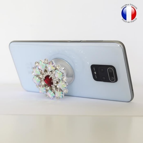 Foldbar Mobiltelefon Holder til Infinix Note 8 Super Diamond Design - Rød og hvid diamant Röd