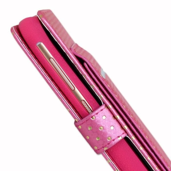 PH26® Fuchsia folio-etui med guldprikker til Panasonic Eluga A2 i øko-læder med kortholder, spejl og synlige syninger