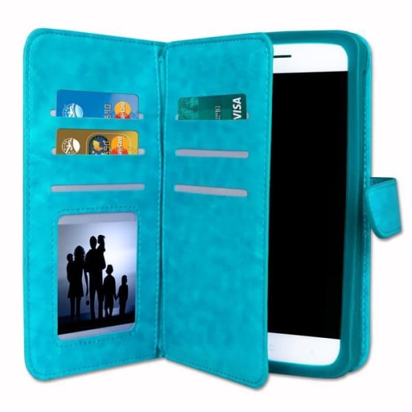 PH26® Folio fodral för Oppo A77 plånboksformat i turkost ekoläder med dubbel invändig korthållarflik,