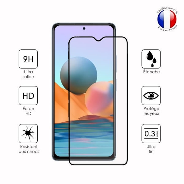 Pack 2 HELA skyddsfilmer för Xiaomi Redmi Note 10 Pro i ultrabeständigt härdat glas (maximal hårdhet) Vit
