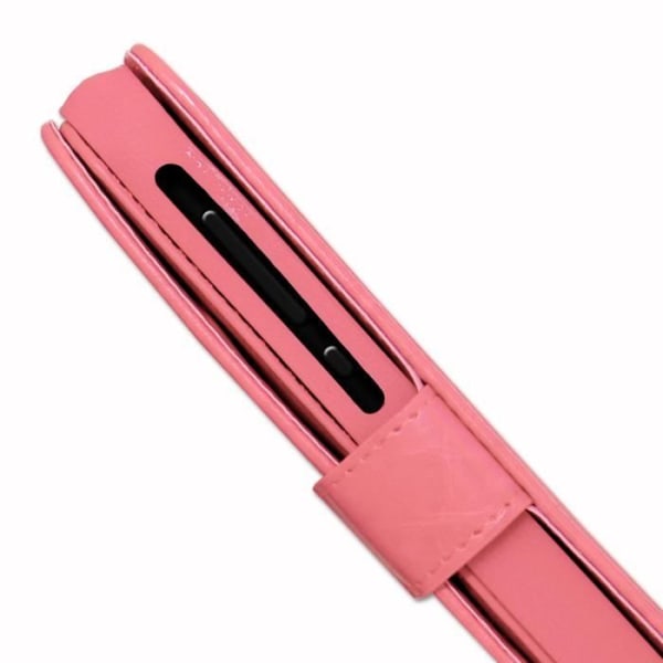Foliofodral för LG G Flex plånboksformat i rosa eco-läder med dubbel invändig flik, korthållare, stängning