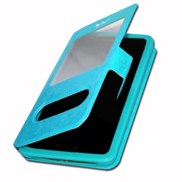 Turkosblått fodral för Fairphone 4 Extra Slim X2 Kvalitets ekoläderfönster magnetisk stängning och synliga sömmar