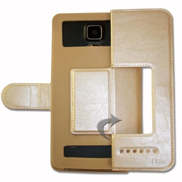 Etui til Oppo A5s - Super Pack - Extra Slim - Syntetisk læder - 2 vinduer - 3 beskyttelsesglas GULD GULD