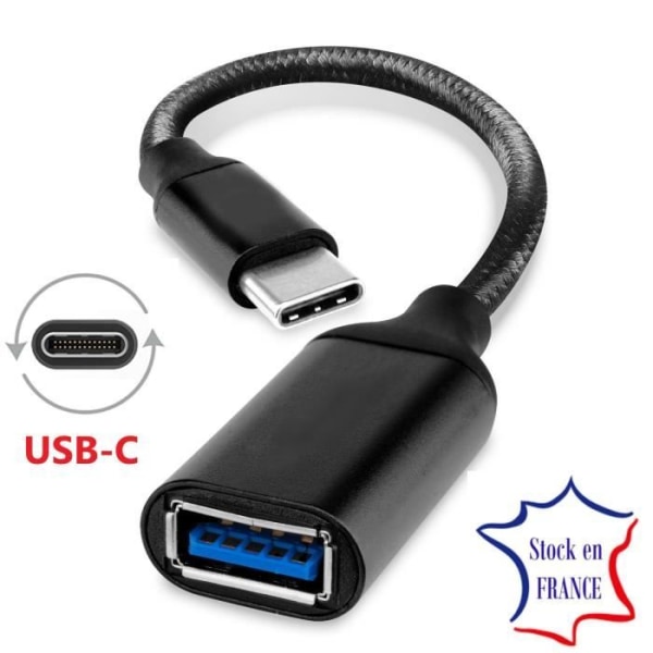 USB-C till USB-A OTG-adapterkabel för BLU G73 - USB C hane till USB A hona nylonflätad aluminium Svart