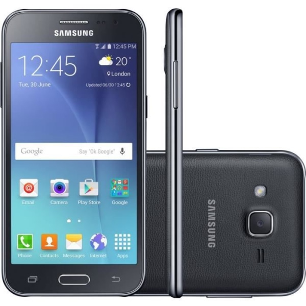 Samsung Galaxy J2 J200 Dedicated Black Folio Case with Window in Leather Look and Visible Stitching by PH26® Svart