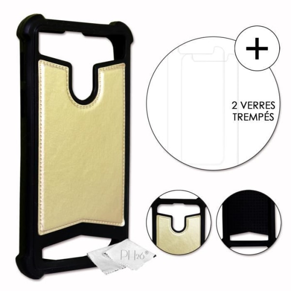 Superpakkaus Oukitel C17 Prolle Nahkatyylinen takakansi + 2 erittäin kestävää ja läpinäkyvää karkaistua lasia suojaavaa kalvoa - KULTA