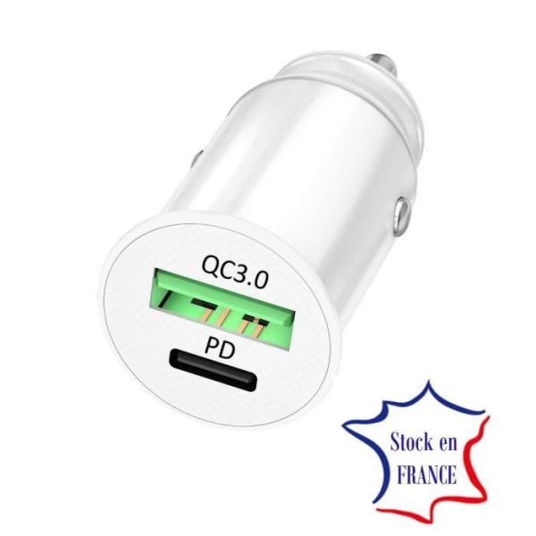 Billaddarpaket för Huawei P Smart 2021 USB till USB Typ C Snabbladdning 30W PD & QC 3.0 + 1 Typ C-kabel - 2 portar Vit