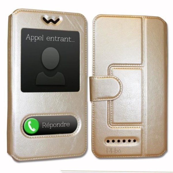 Super Pack Cover för Homtom C13 Extra Slim 2 Windows eco-läder + High Transparency Härdat glas GULD GULD