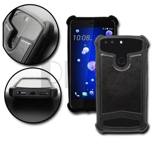 Huawei Y7 Prime Black læder-stil bagcover med anti-shock gel silikone konturer fra PH26®