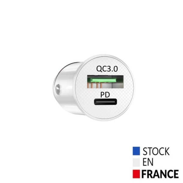 Cigarettändare Billaddare för Allview X3 Soul Mini USB till USB Typ C Snabbladdning 30W PD & QC 3.0 - 2 portar Vit