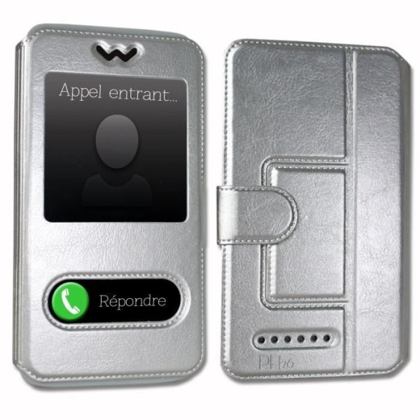 Super Pack Cover for Huawei Y7 2019 Extra Slim 2 Eco-nahkaikkunat + 2 läpinäkyvää suojalasia SILVER