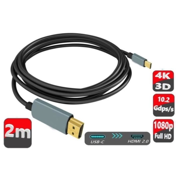 USB C till HDMI-kabel [4K-3D] för Sony Xperia 1 USB-C-HDMI 2.0-kabel Ultra HD 4k, Full HD-3d High Speed - 2M