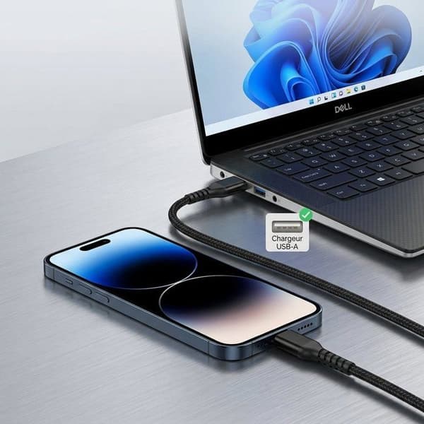 PH26 Nylonflätad Kabel 1 Meter för iPhone 6s, USB A till Lightning-kabel, Laddning och Dataöverföring Svart