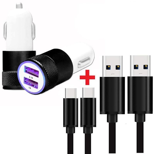 Autoladdarpaket + 1 USB-C-kabel för Xiaomi Redmi Note 14 Pro 5G Ultrakraftig och snabb laddare + 2 kabel 1M-SVART Vit