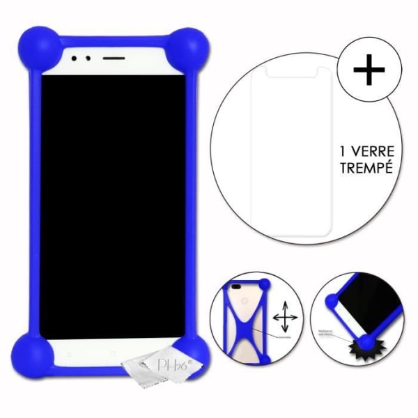 Super Pack för Oppo K7x Stötsäker Bumper Case för + 1 MAXIMAL Hårdhet Skyddande härdat glas - BLÅ Blå