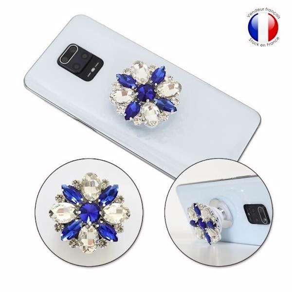 Foldbar Mobiltelefonholder til Xiaomi Redmi Note 9T Super Diamond Design - Hvid & Blå Diamant Vit