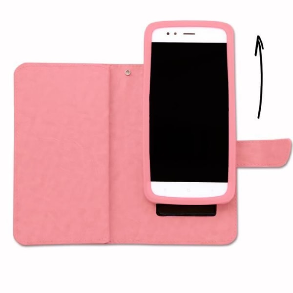 Foliofodral för Doogee X5 plånboksformat i rosa eco-läder med dubbel invändig flik, korthållare, stängning