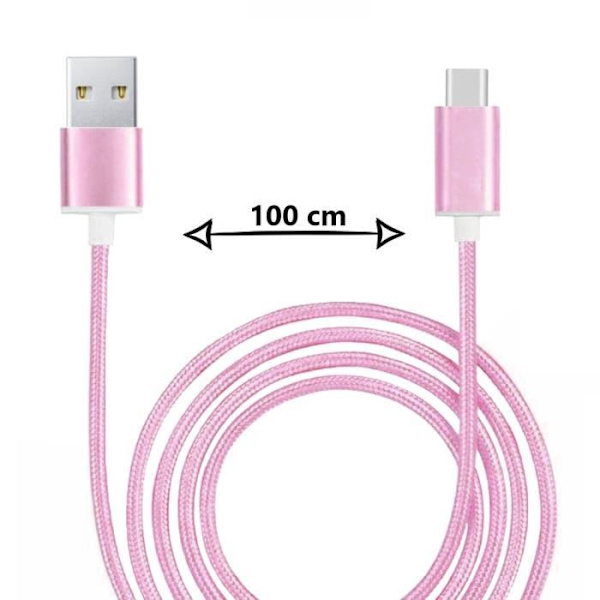 Typ C-kabel för Honor Play 6T i nylon flätad synkroniserad snabbdataöverföring - ROSA Rosa