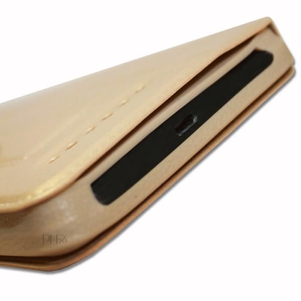 Super Pack-skydd för Asus Zenfone Max Shot Extra Slim 2 Eco-läderfönster + 3 högtransparens skyddsglasögon GULD GULD