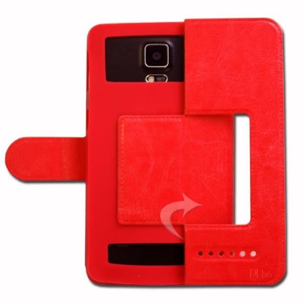 Homtom HT16S Extra Slim Red Folio Case X 2 Fönster i ekologiskt kvalitetsläder med magnetisk stängning och sömmar