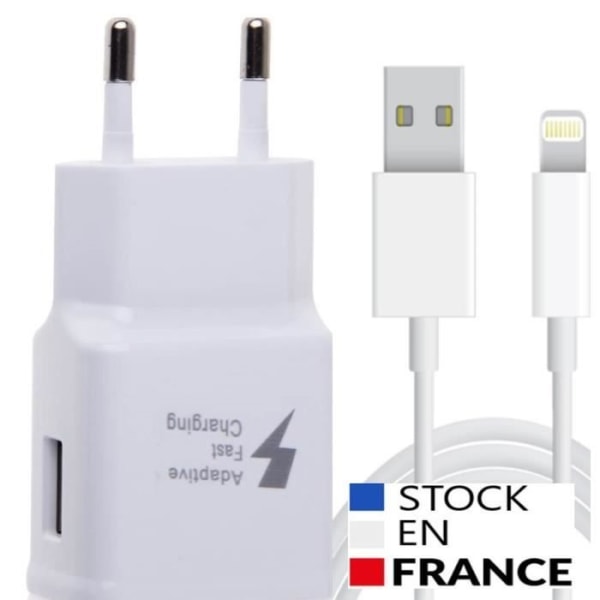 Pack Laddare + Kabel för Apple iPhone 5S Snabbladdare Ultrakraftig och snabb NY GENERATION 3A med LIGHTNING USB-KABEL