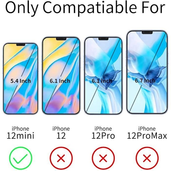 iPhone 12 Mini 5,4" Tempered Glass 3 Pack + 1 * Case Läpinäkyvä TPU Silicone Case iPhone 12 Mini Cover Case -näytönsuoja