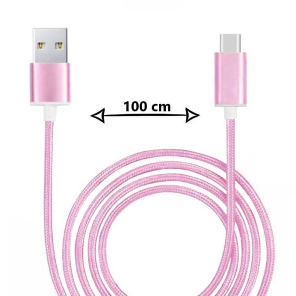 C-tyypin kaapeli UMIDIGI Power 7S:lle, punottu nylon Fast Sync-Data Transfer - PINK Rosa