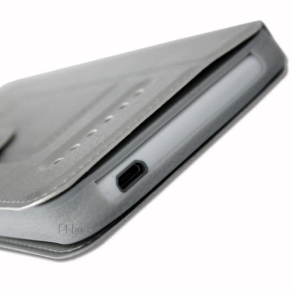 Kotelo Xiaomi Redmi Note 8 Silver Extra Slim X2 Windowsille laadukkaalla ekologisella nahalla magneettisuljin ja näkyvät tikkaukset